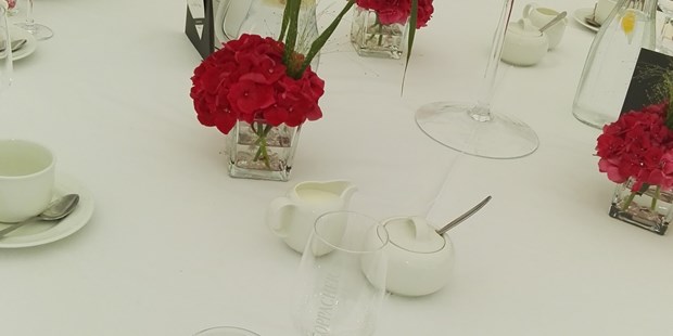 Destination-Wedding - Preisniveau Hochzeitsfeier: €€ - Oberlausitz - Runde Tische zum ausleihen für unsere Terrasse - Bergwirtschaft Bieleboh Restaurant & Hotel