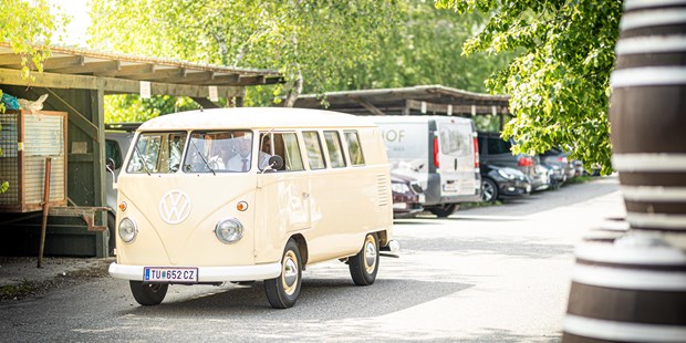 Destination-Wedding - Hunde erlaubt - Mit dem Hochzeits-Bulli zur Hochzeitslocation Birkenhof in Gols. - Birkenhof Restaurant & Landhotel ****