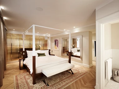 Hochzeitslocation: Schlafen wie im 7. Himmel: Luxury Extended Room mit großer Spiegelwand und Himmelbett - Hotel Sans Souci Wien