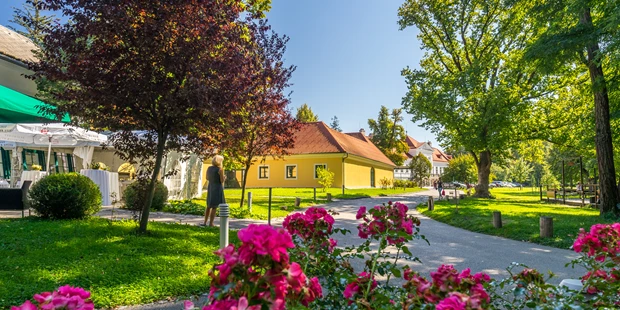 Destination-Wedding - Art der Location: Hotel / Chalet - Weg zur Orangerie und Restaurant - Schloss Miller-Aichholz - Europahaus Wien